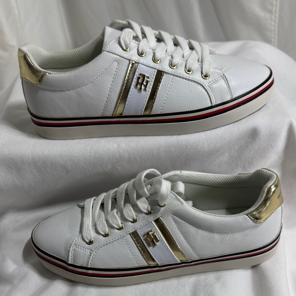 Tommy Hilfiger White and Gold Sneakers